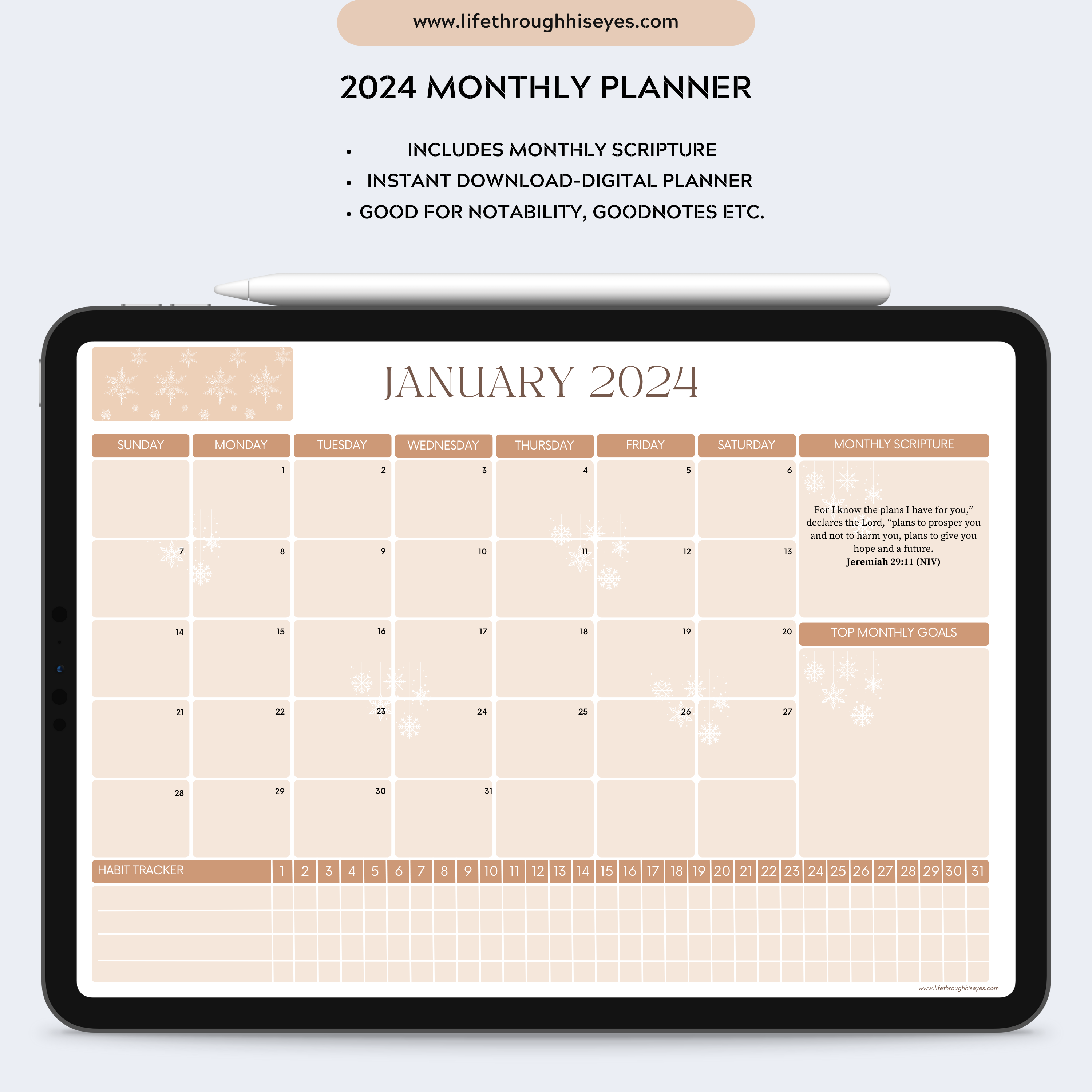 2024 Digital Monthly Planner with Bible Verses - Beige - Life Through ...
